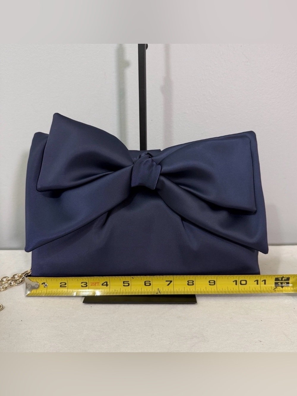 Mark & Graham Navy Satin Bow Crossbody Bag Clutch Purse Convertible - Picture 16 of 16